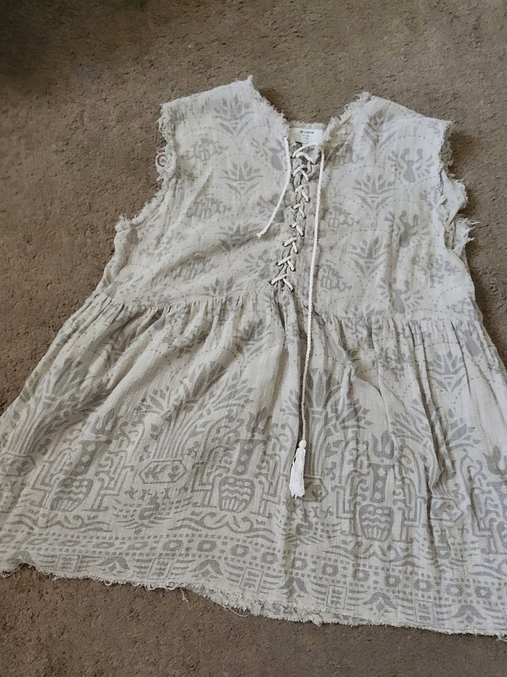 OneTeaspoon Cream Lace-Up Sleeveless Tunic with Subtle Print